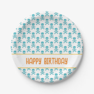 Plato De Papel Pirate Crossbone Happy Birthday Kids Colorful Fun