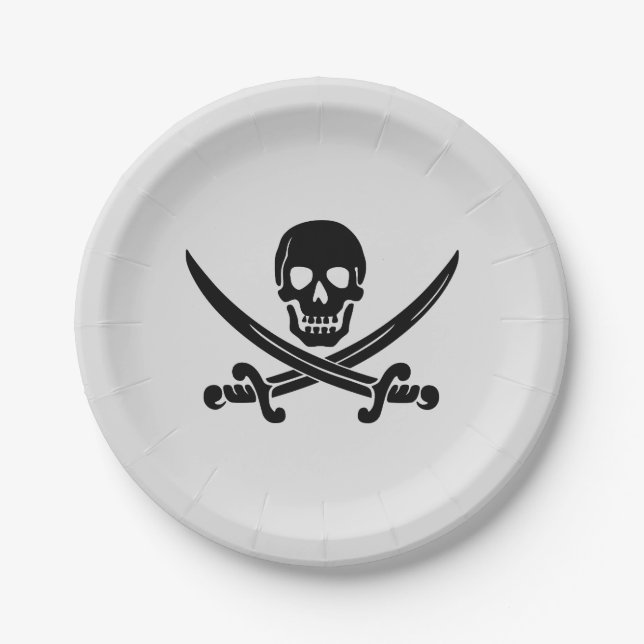 Plato De Papel PIRATE FIESTA SKULL CROSSBONES placas de papel (Anverso)