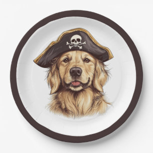 Plato De Papel Pirate Golden Retriever Dog Skull