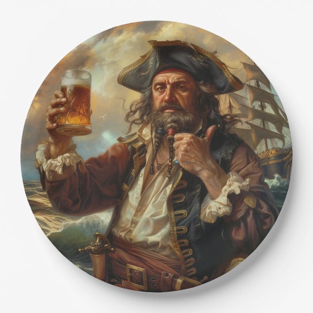 Plato De Papel Pirate Man Cave Bar Bebida Taberna BBQ (Anverso)