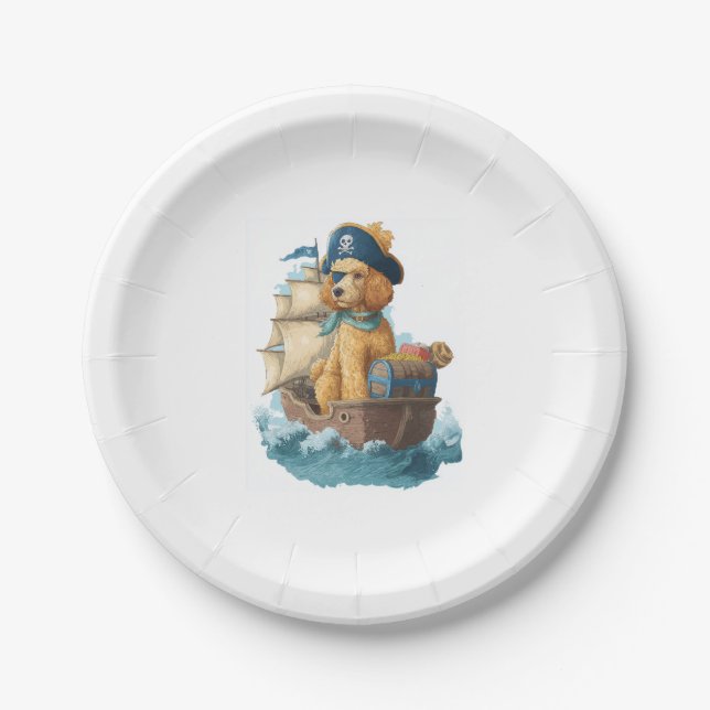 Plato De Papel Pirate Poodle � divertido perro marino (Anverso)