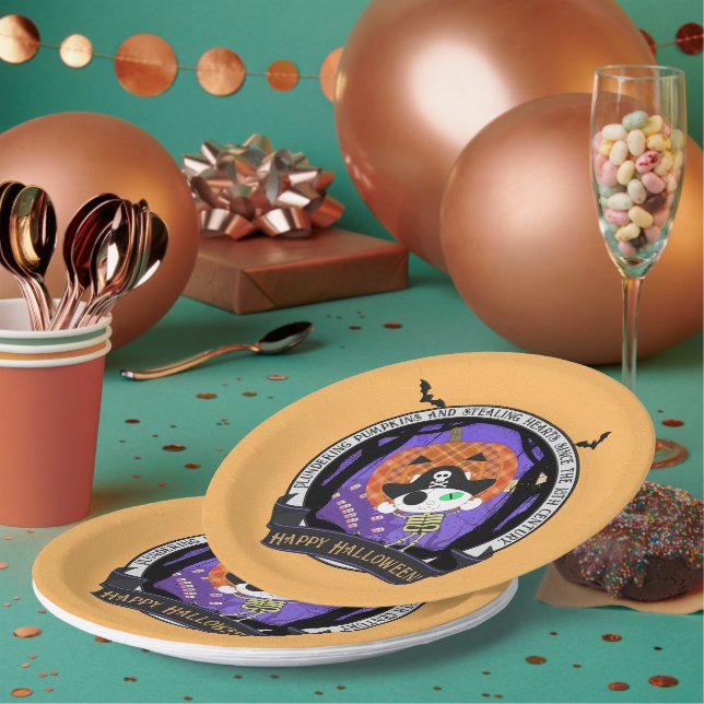 Plato De Papel Pirate Skeleton Cat (Multi)
