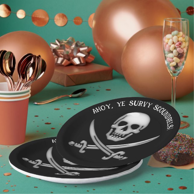 Plato De Papel Pirate Skull and Sword Crossbones (Multi)