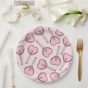 Plato De Papel Pirulíes rosas, pirulíes con forma de corazón, pat