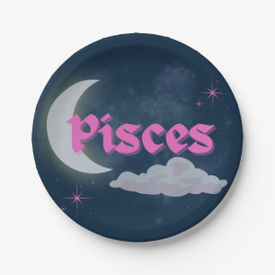 Plato De Papel Pisces Celestial Moon Cloud Stars Astrología Art