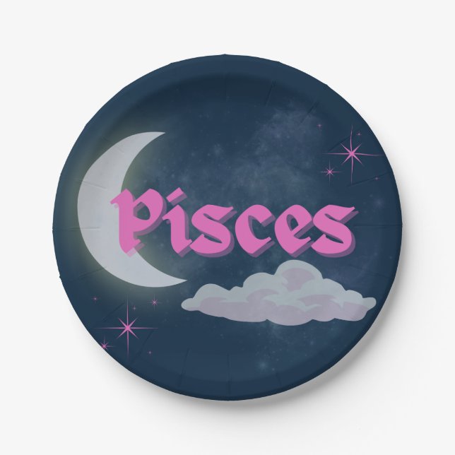 Plato De Papel Pisces Celestial Moon Cloud Stars Astrología Art (Anverso)