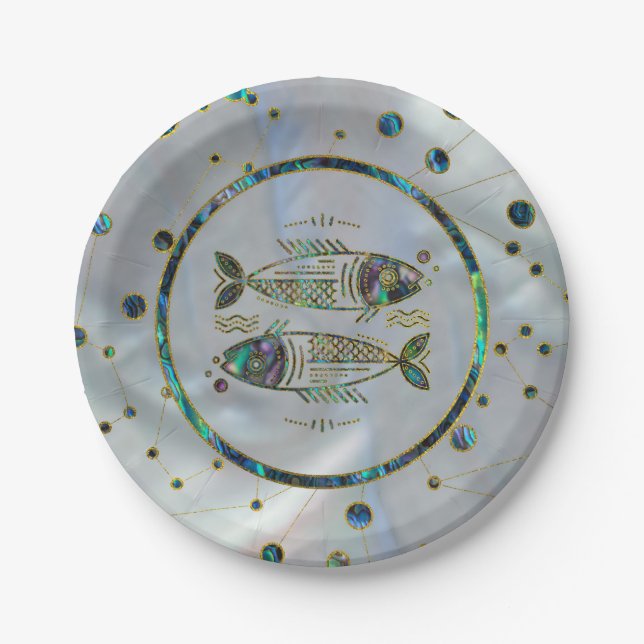 Plato De Papel Pisces Zodiac Gold Abalone en Constellation (Anverso)