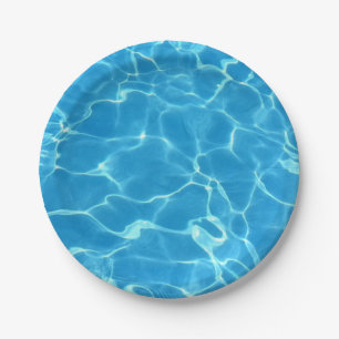 Plato De Papel Piscina azul espumosa Agua azul acuática