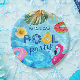 Plato De Papel Piscina Cumpleaños Fiesta Diversión Verano Baño Ag