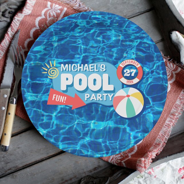 Plato De Papel Piscina de verano Fiesta Tropical Cumpleaños Azul (Subido por el creador)