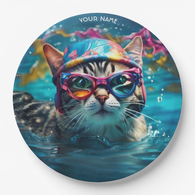 Plato De Papel Piscina Fantasy Cute Cat (Anverso)