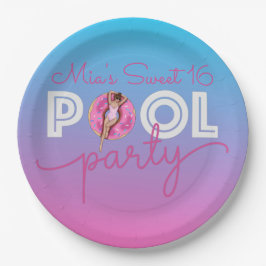 Plato De Papel Piscina Fiesta Acuarela Ombre Donut Float Sweet 16