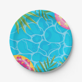 Plato De Papel Piscina Splash Fiesta Verano Natación Agua Cumplea
