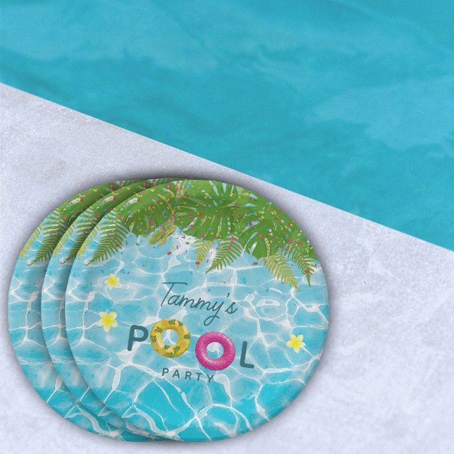 Plato De Papel Piscina tropical Fiesta Piscina Cumpleaños (Tropical Pool Party Swimming Pool Birthday Paper Plates)