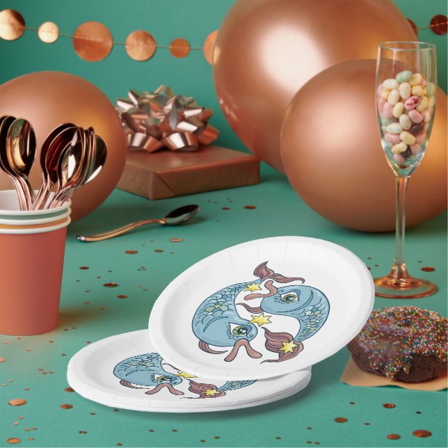 Plato De Papel Piscis Zodíaco Pez Celestial Astrología (Multi)