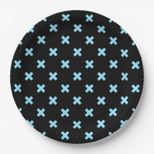 Plato De Papel Pisos cruzados azules sobre negro