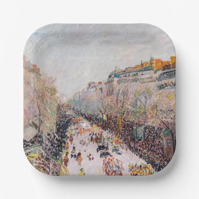 Plato De Papel Pissarro - Montmartre, Mardi Gras en el Boulevard (Anverso)