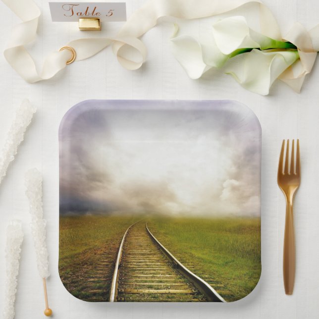 Plato De Papel Pistas de tren (Boda)