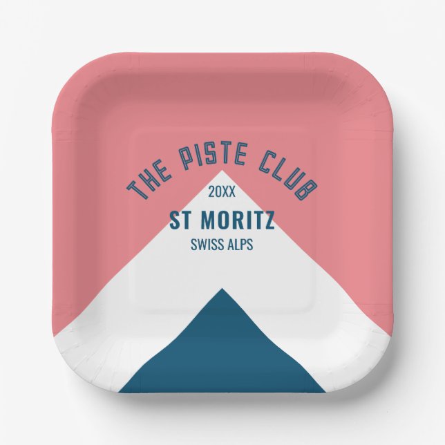 Plato De Papel Piste Club Personalizado Azul Rosa (Anverso)