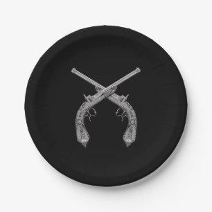 Plato De Papel Pistolas cruzadas negras