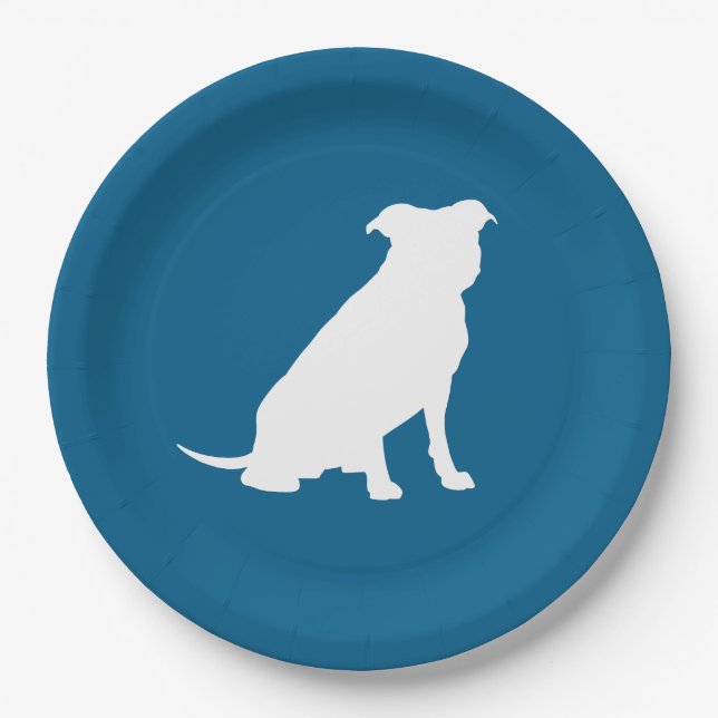 Plato De Papel Pit Bull Silhouette Baby Shower Puppy Dog (Anverso)