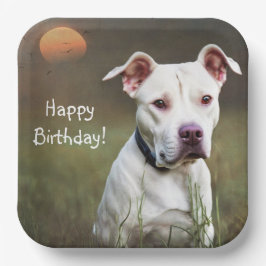 Plato De Papel Pitbull blanco