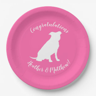Plato De Papel Pitbull, Chica rosado de Baby Shower Bulldog Pit