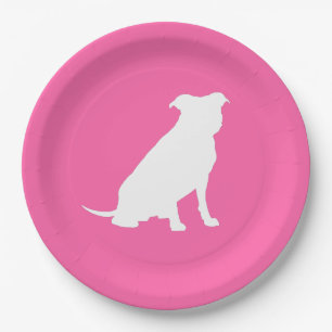 Plato De Papel Pitbull, Chica rosado de Baby Shower Bulldog Pit
