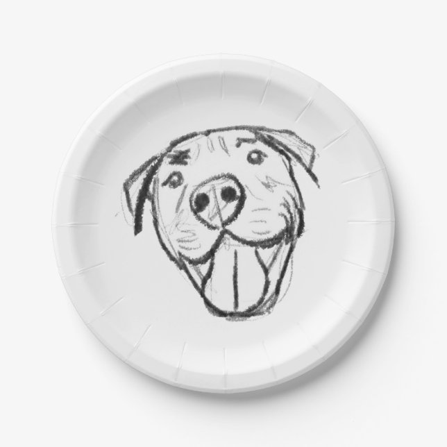 Plato De Papel pitbull dibujar simples amantes del perro blanco n (Anverso)