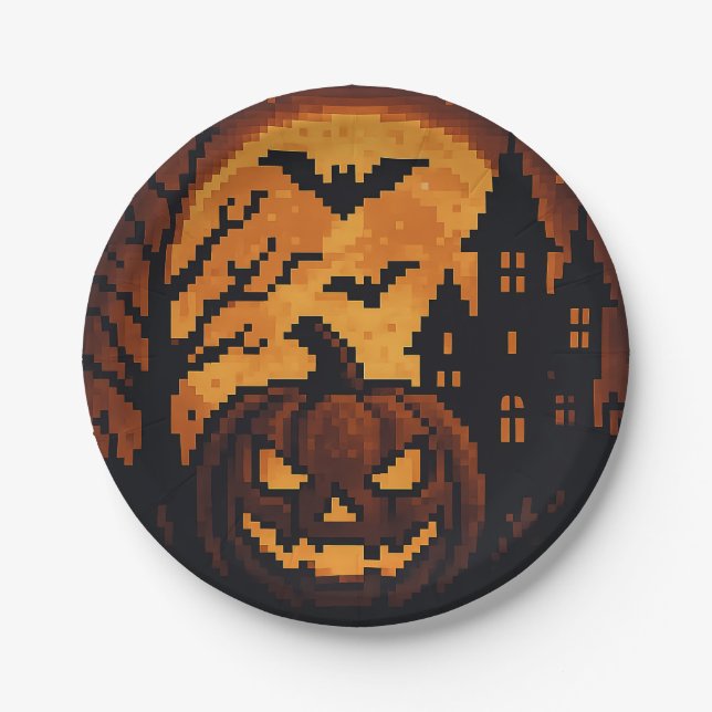 Plato De Papel Pixel art Halloween paper plates. (Anverso)