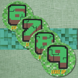 Plato De Papel Pixelated Gamer Green Building Level Up 6