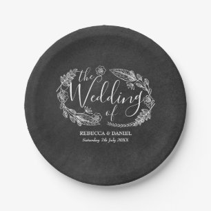 Plato De Papel Pizarra Garland Floral Dibujada a Mano Boda