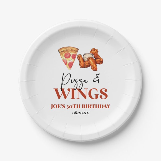 Plato De Papel Pizza and Wings Birthday Party (Anverso)