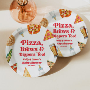 Plato De Papel Pizza Cervezas y Pañales También Fiesta de Bebé de