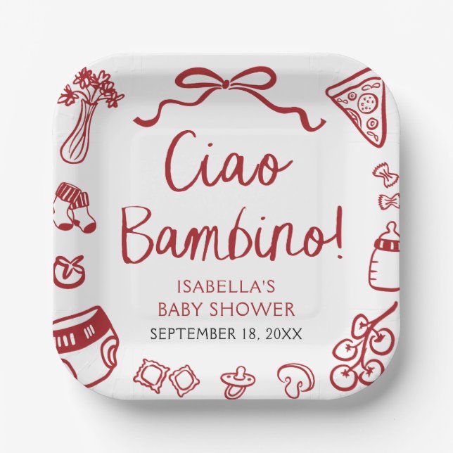 Plato De Papel Pizza Ciao Bambino Baby Shower de mano de mano ita