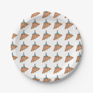 Plato De Papel pizza con gorra de cumpleaños
