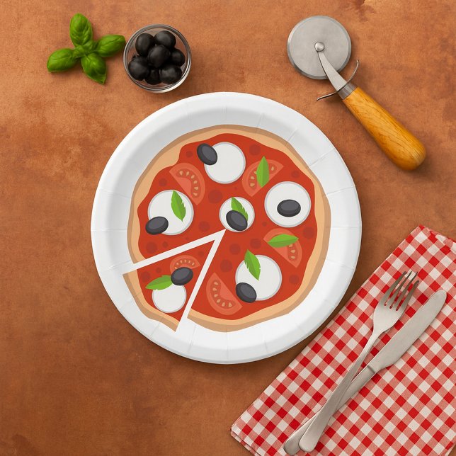 Plato De Papel Pizza de Mozzarella con Tomate y Albahaca (Subido por el creador)