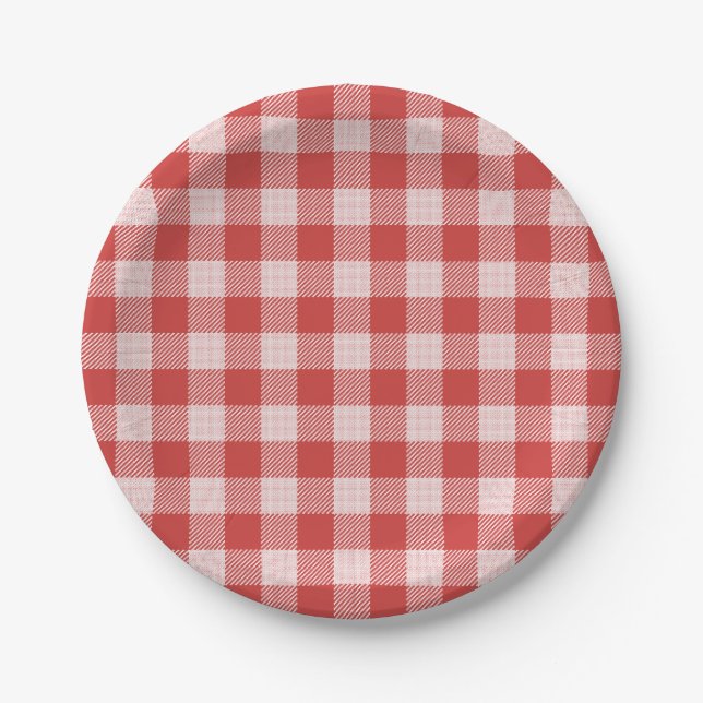 Plato De Papel Pizza Fiesta Red Gingham Placa De Papel (Anverso)