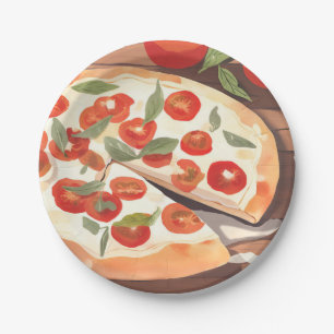 Plato De Papel Pizza Gourmet   Acuarela de Tomate y Verduras