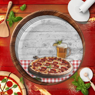 Plato De Papel Pizza moderna + Baby Shower Ladrillos de cerveza