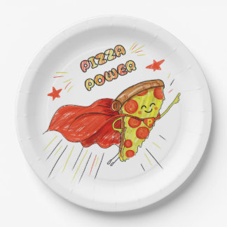 Plato De Papel Pizza Poder – Rebanada de Pizza de Superhéroe Dive