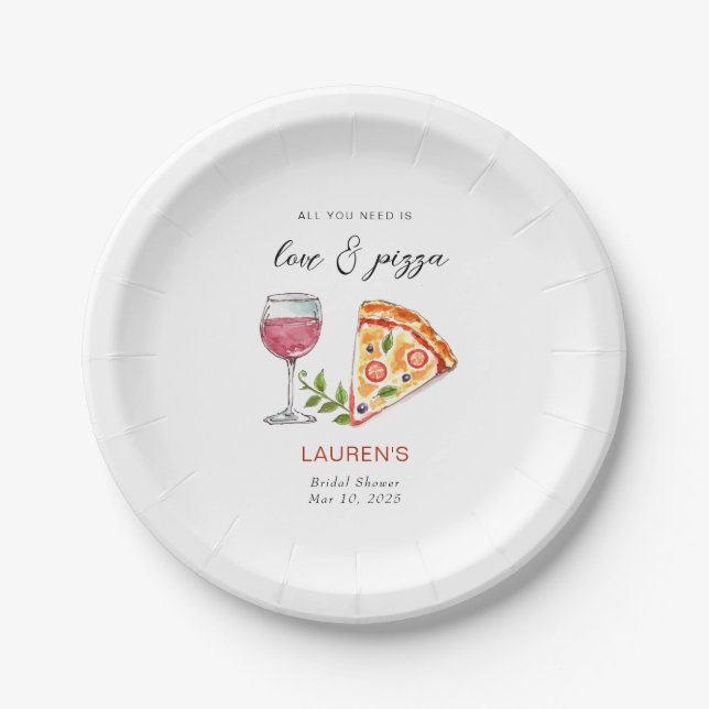 Plato De Papel Pizza y ducha de novia en vino (Anverso)