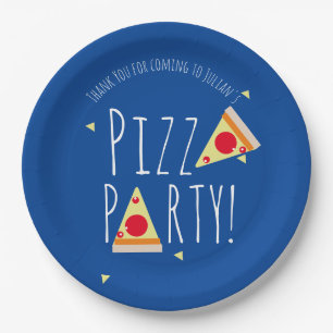 Plato De Papel Pizzería Bold Fiesta de Cumpleaños Azul