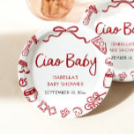 Plato De Papel Pizzería Dibujada a Mano Italiana Roja Ciao Bebé F<br><div class="desc">🍕❤️ Celebra la dolce vita con nuestros platos de papel Red Italian Hand Drawn Pizza Ciao Baby Baby Shower. Diseñados con caprichosas pizzas dibujadas a mano, tazones de pasta, ramas de olivo y divertidos garabatos italianos en una audaz paleta de rojo y blanco, estos platos son la forma perfecta de...</div>