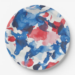 Plato De Papel Placa abstracta de color rojo blanco y azul