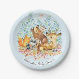 Plato De Papel Placa Baby Shower 7" de Woodland Animals