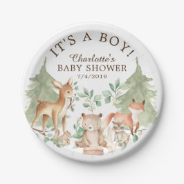 Plato De Papel Placa Baby Shower 7" de Woodland Animals
