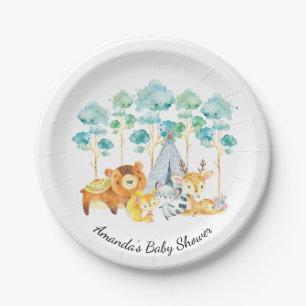 Plato De Papel Placa Baby Shower 7" para animales de bosque triba