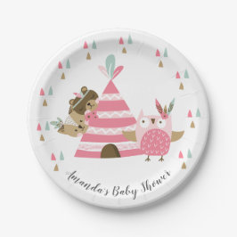 Plato De Papel Placa Baby Shower 7" para animales de bosque triba