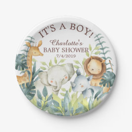 Plato De Papel Placa Baby Shower 7" para animales de la jungla